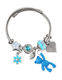 Fashion Navy Blue Alloy Diamond Drop Oil Heart Flower Bear Pendant Bracelet