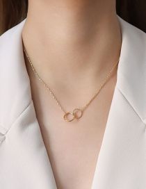 Fashion P796 Gold Necklace 41+5cm Titanium Steel Geometric Double -circle Chain Necklace Necklace