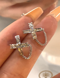 Fashion Silver Sterling Silver Diamond Cross Chain Drop Earrings