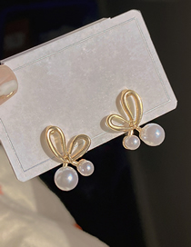 Fashion Gold-2 Metal Pearl Geometric Stud Earrings