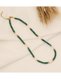 Fashion 4# Hole Green Geometric Natural Stone Beaded Necklace