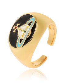 Fashion Black Gold Plated Copper Drip Oil Planet Open Ring