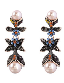 Fashion Golden Color Alloy Diamond And Pearl Floral Earrings