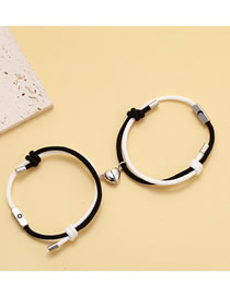 Fashion A Pair Of Stainless Steel Sun And Moon Color Matching Black And White Ropes Titanium Steel Sun Moon Square Magnetic Heart Bracelet Set