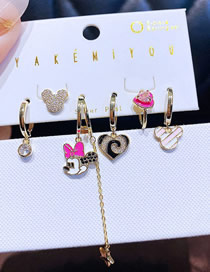 Fashion Gold Plated Copper Inlaid Zirconia Minnie Heart Mickey Earring Set