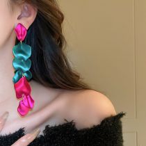 Fashion Pink Alloy Color Block Petal Earrings
