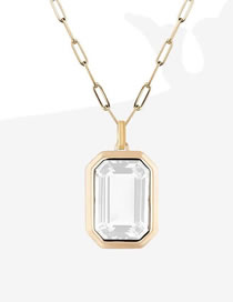 Fashion White Titanium Square Diamond Necklace