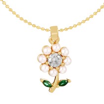 Fashion Golden 9 Copper Paved Zirconia Pearl Flower Pendant Bead Necklace
