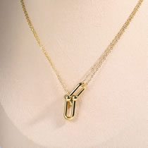 Fashion Gold Titanium Steel Geometric Double Buckle Necklace
