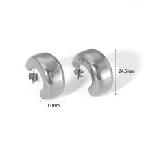 Fashion Silver Titanium Steel Smooth C-shaped Earrings