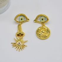 Fashion Gold Alloy Geometric Eyes Sun Nose Asymmetric Earrings