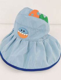 Fashion Empty Big Hat Brim - Blue Dinosaur [send Windproof Rope] Pc Printing Large Eaves Empty Top Children's Sun Hat
