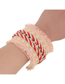 Ethnic Red Hand-woven Tassel Decorated Opening Design Alloy Fashion Bangles
