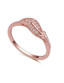 Fashion Rose Gold Diamond Decorated Leaf Shape Design Simple Ring